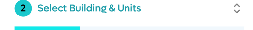 Select Building and Units — step progress